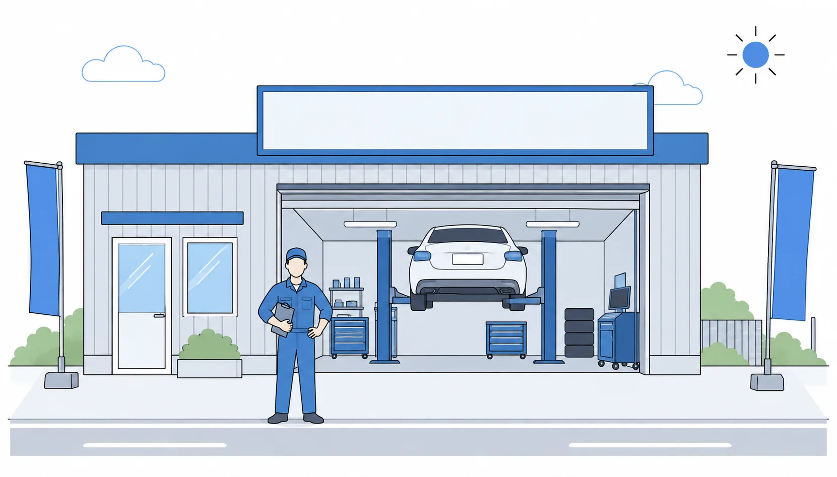 WECARS 彦根店(彦根市森堂町)|店舗外観のイメージ(街路画像が現在の店舗と異なるため汎用イラスト)