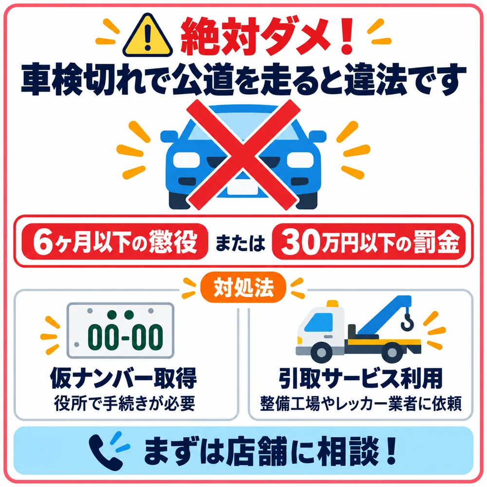 車検切れで公道を走ると道路運送車両法違反|罰則と対処法